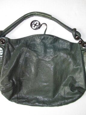 BCBG MaxAzria Large Leather Fern Green Hobo Tote Bag NWT